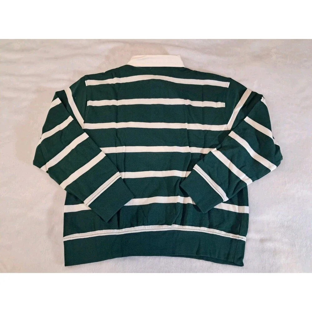 Crewcuts Kids Junior Varsity Rugby Sweatshirt Size XL (12-13) Green Ivory NWT